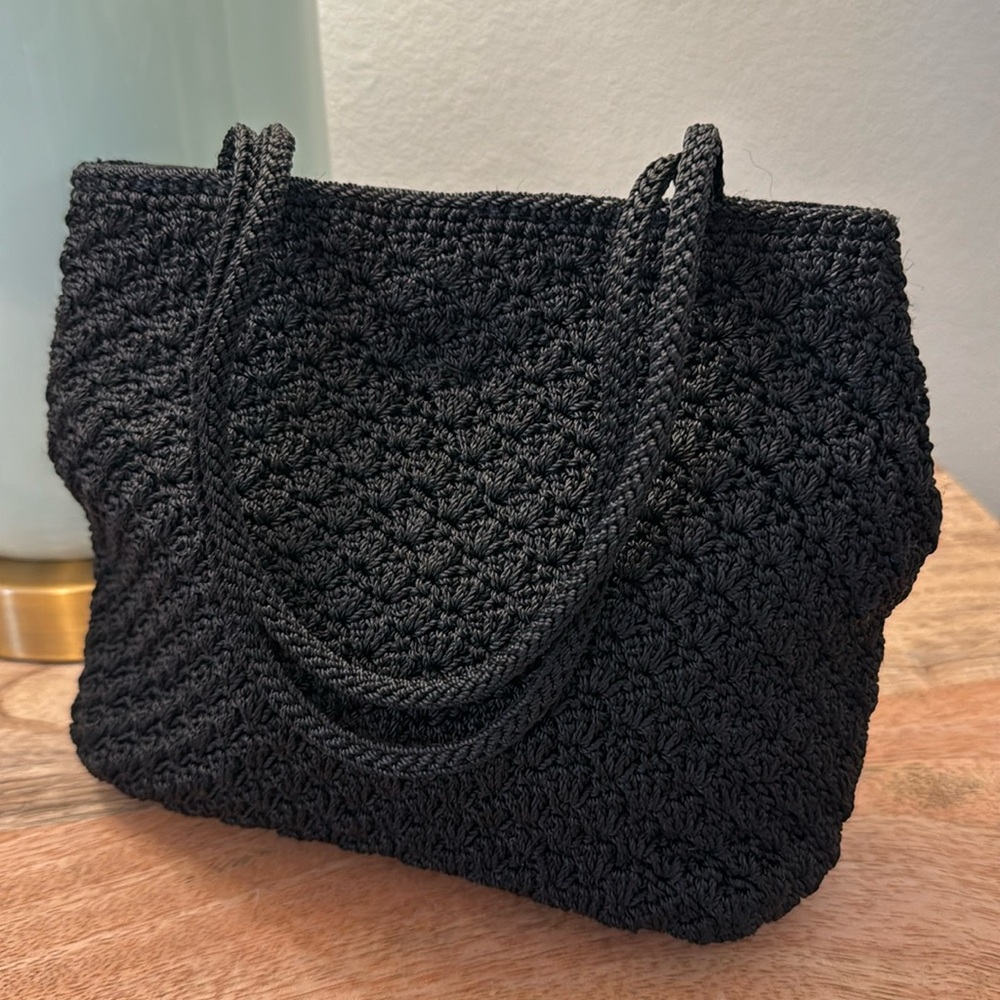The SAK small handbag, black crochet style